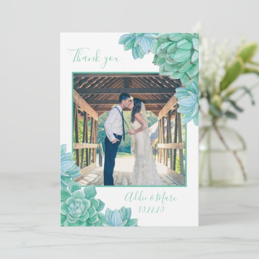 サキュレ結婚ントの感謝してい写真に注記を付けて サンキューカード (スタンド正面)