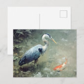 サギと色とりどりの鯉の魚 ポストカード (正面/裏面)