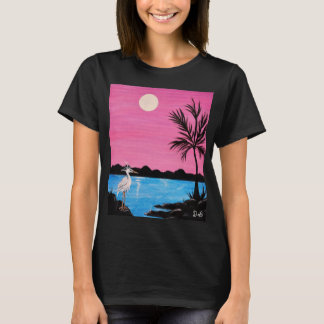 サギのいる美しい海岸の風景のTシャツ Tシャツ