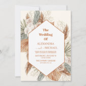 サギグリーンパンパスグラス結婚グラス 招待状 (正面)