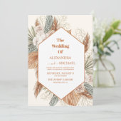 サギグリーンパンパスグラス結婚グラス 招待状 (スタンド正面)