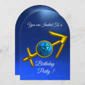 サギタリウス ゴールドアクアブルー 星座誕生日パーティー 招待状 (正面/裏面)