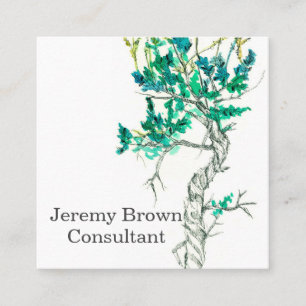 サギーブラシ緑色水彩植物植物 スクエア名刺