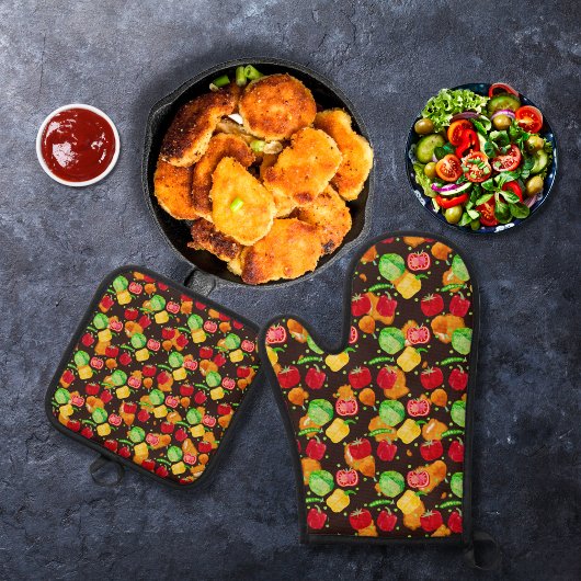 サクサクしたサクサクのサラダブラウン 鍋つかみ&鍋敷きセット