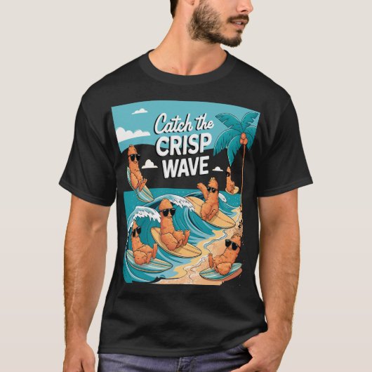 サクサクの波をキャッチ:サーフィンチキンテンダー Tシャツ (正面)