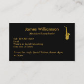 サクスホーン奏者音楽楽器の黒の金ゴールドのミュージシャン 名刺 (裏面)