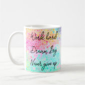 サクセスワーク懸命引用文グリーンターコイズピンク コーヒーマグカップ (左)