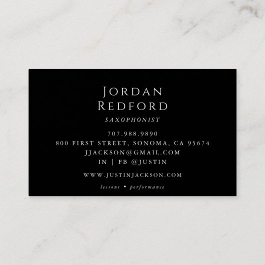 サクソフォニストミュージシャン音楽先生ブラック 名刺 (裏面)