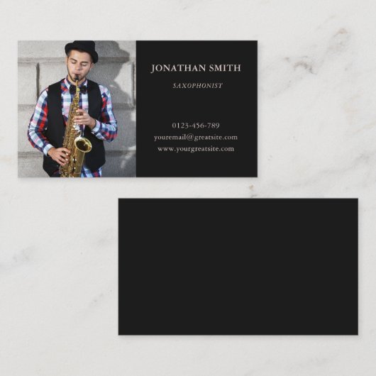 サクソフォニストモダンフォトブラック 名刺 (正面/裏面)