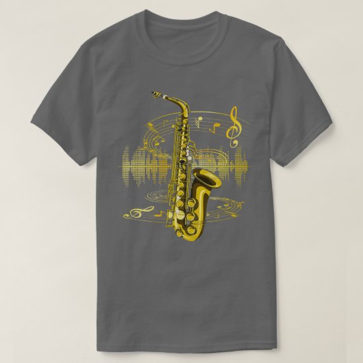 サクソフォニスト音楽ジャズ楽器サクソフォン Tシャツ (デザイン正面)