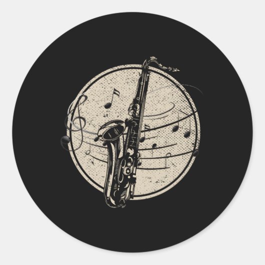 サクソフォニスト音楽ノートジャズミュージシャンサクソフォン ラウンドシール (正面)