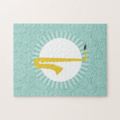 サクソフォンおもしろいターコイズスワール音楽 ジグソーパズル (横)