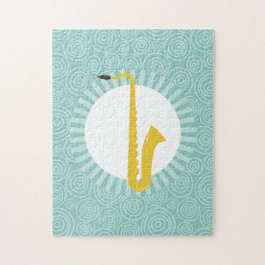 サクソフォンおもしろいターコイズスワール音楽 ジグソーパズル (縦)