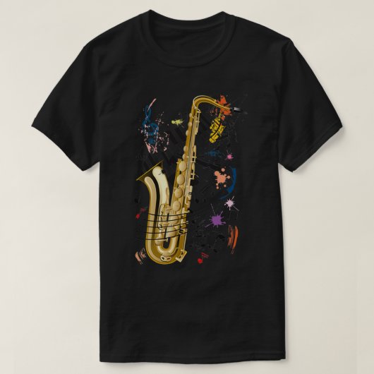 サクソフォンとジャズ Tシャツ (デザイン正面)