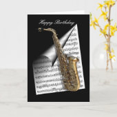 サクソフォンと音楽シート カード (黄色い花)