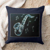 サクソフォンと音楽ノート クッション (ブランケット)