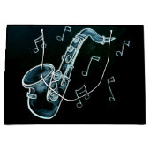 サクソフォンと音楽ノート ラージペーパーバッグ (正面)