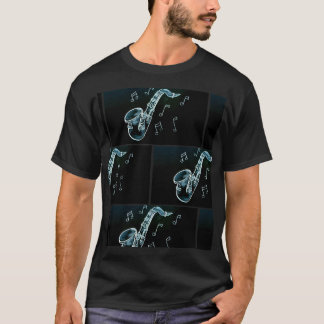 サクソフォンと音楽ノート Tシャツ