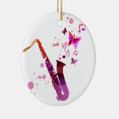 サクソフォンのかわいい音楽と蝶 セラミックオーナメント (右)