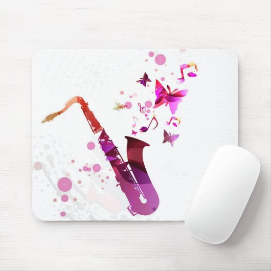 サクソフォンのかわいい音楽と蝶 マウスパッド (マウス)