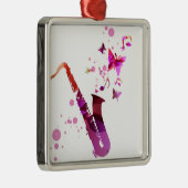 サクソフォンのかわいい音楽と蝶 メタルオーナメント (右)