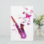 サクソフォンのかわいい音楽と蝶 便箋 (スタンド正面)