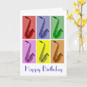 サクソフォンカラフル誕生日カード カード (黄色い花)