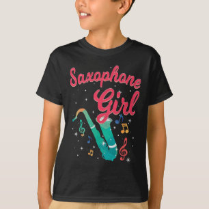 サクソフォンガールミュージカルコンサートトレブルクレフ、 音符記号ノートS Tシャツ
