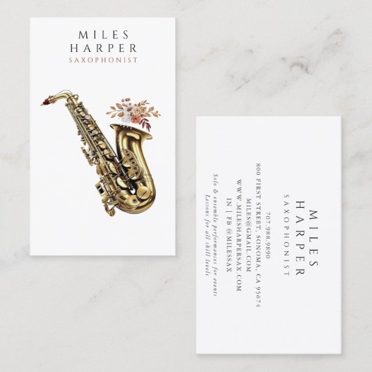 サクソフォンサキソフォンミュージシャン先生 名刺 (正面/裏面)