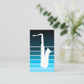 サクソフォンシルエット：青い色 名刺 (スタンド正面)