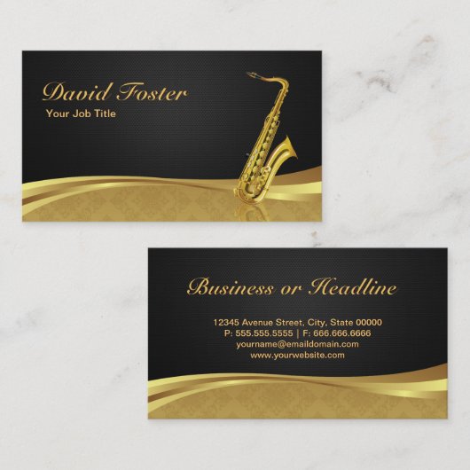 サクソフォンブラス楽器エレガント金ゴールドダマスク 名刺 (正面/裏面)