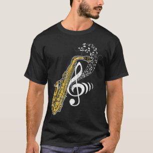 サクソフォンプレーヤーサクソフォニストトレブルクレフ、 音符記号ジャズサクソ Tシャツ