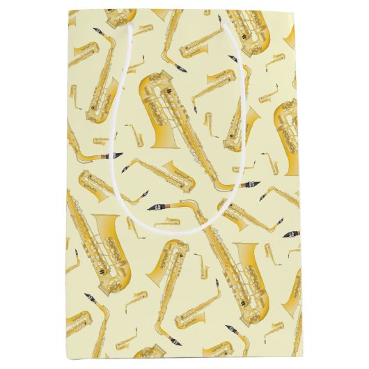 サクソフォンミュージシャンバンド先生 ミディアムペーパーバッグ (正面)