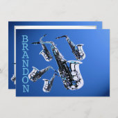 サクソフォンミュージックブルーありがとうフラットカード ノートカード (正面/裏面)