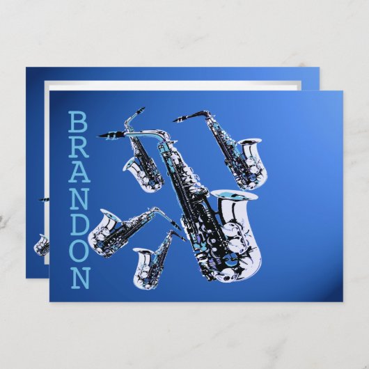 サクソフォンミュージックブルーありがとうフラットカード ノートカード (正面/裏面)