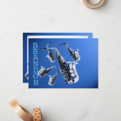 サクソフォンミュージックブルーありがとうフラットカード ノートカード (正面/裏面インサイチュ)