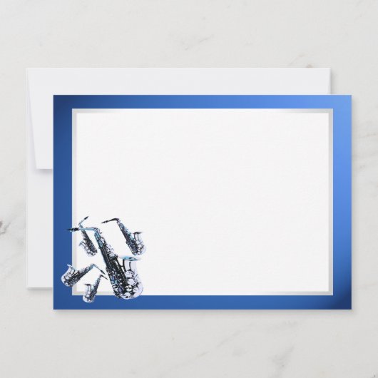 サクソフォンミュージックブルーありがとうフラットカード ノートカード (裏面)