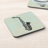 サクソフォンヴィンテージミントグリーンミュージックアート コースター (左側)