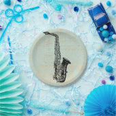 サクソフォンヴィンテージミントグリーンミュージックアート ペーパープレート (パーティー)