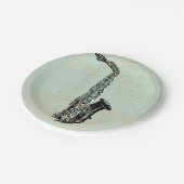 サクソフォンヴィンテージミントグリーンミュージックアート ペーパープレート (アングル)