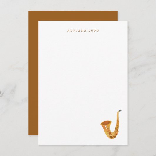 サクソフォン文房具 – パーソナライズされたサクソフォンカード ノートカード (正面/裏面)