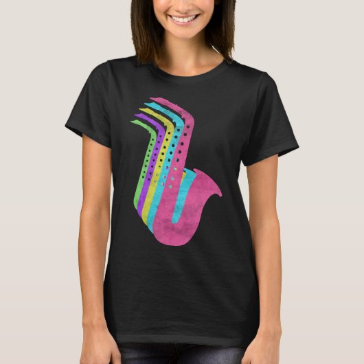 サクソフォン楽器80sカラー1980s tシャツ (正面)