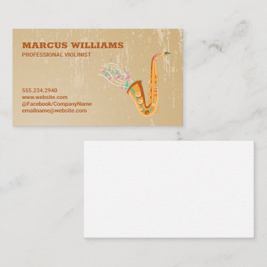 サクソフォン楽譜 |背グランジ景 名刺 (正面/裏面)