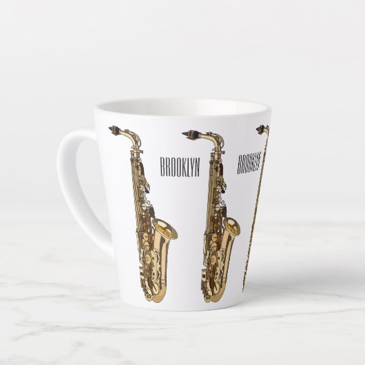 サクソフォン漫画イラストレーション カフェラテマグ (左アングル)