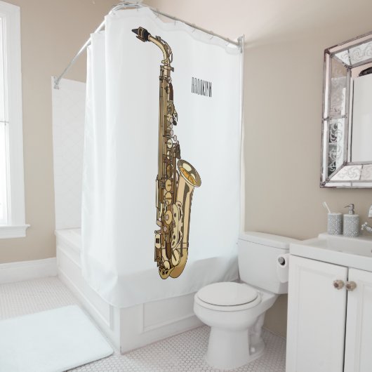 サクソフォン漫画イラストレーション シャワーカーテン (インサイチュ)