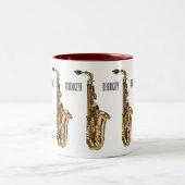サクソフォン漫画イラストレーション ツートーンマグカップ (中央)