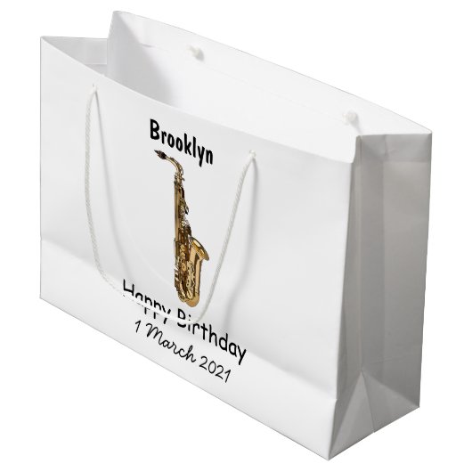 サクソフォン漫画イラストレーション ラージペーパーバッグ (正面アングル)
