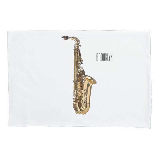 サクソフォン漫画イラストレーション 枕カバー (正面)