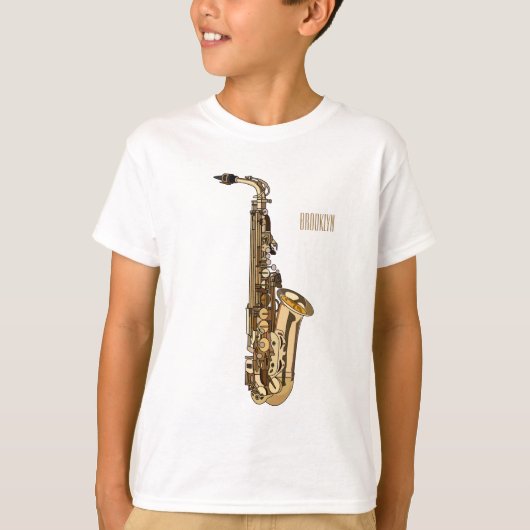 サクソフォン漫画イラストレーション Tシャツ (正面)