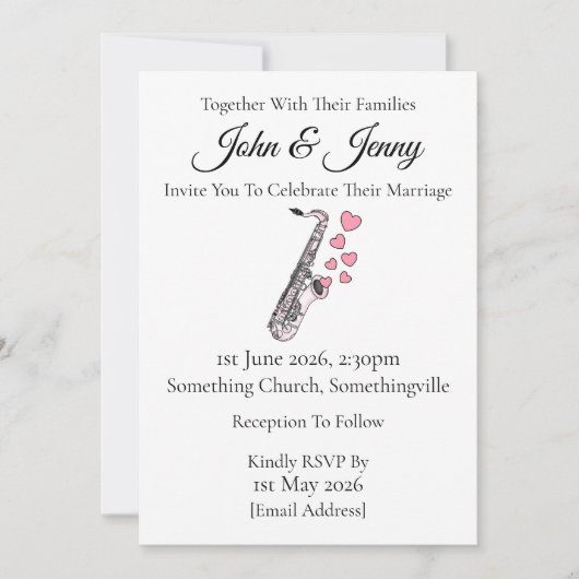 サクソフォン結婚式招待状サクソフォンミュージシャン 招待状 (正面)